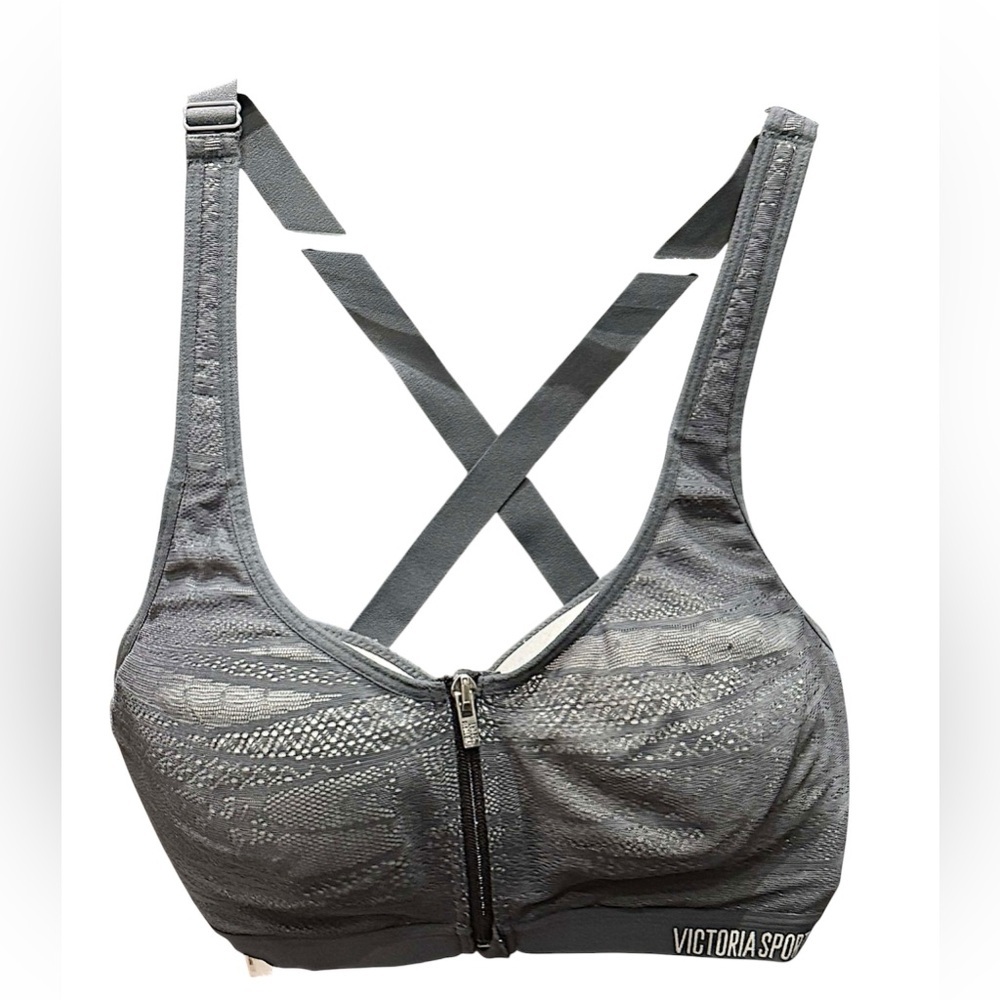 Victoria's Secret Gray Sports Bra front zip 34DD with padding